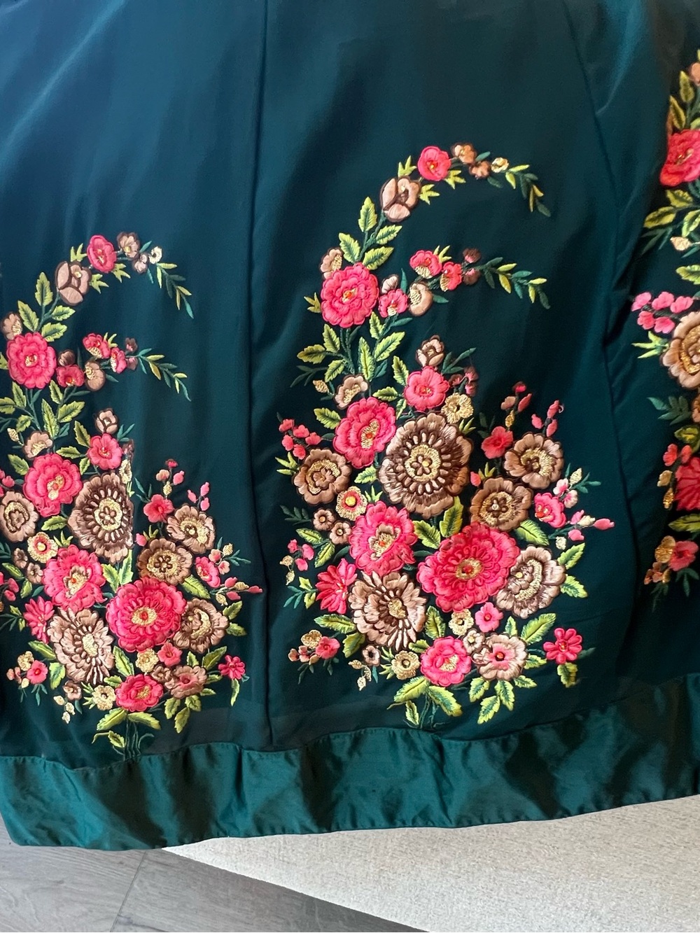 Handmade Embroidered‎ Emerald Green And Gold Anakarli Dress Detailed Maxi